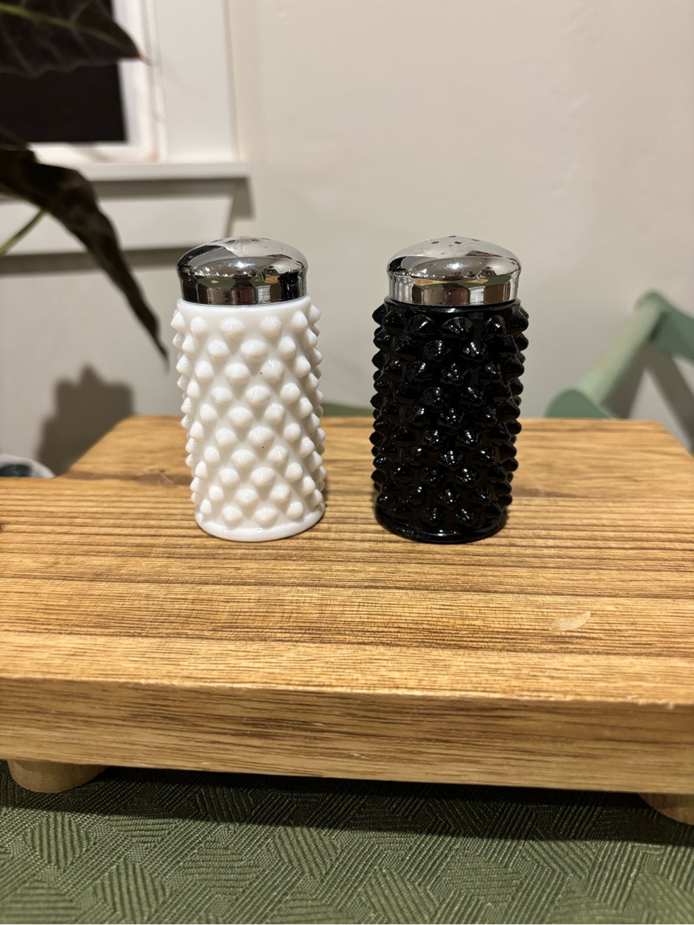 VTG Fenton White and Black Hobnail Glass Salt and Pepper Shaker Set